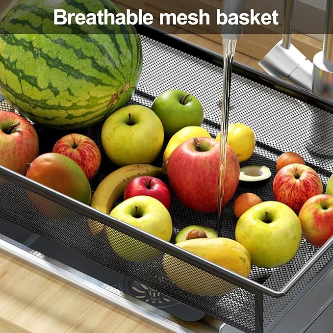 3/4/5 Tier Fruit Vegetable Basket, Stackable Metal Mesh Storage Basket with 360 Degree Wheels, Fruit Vegetable Produce Basket Storage Organizer for Kitchen, Pantry, Bathroom Black 5-Layers