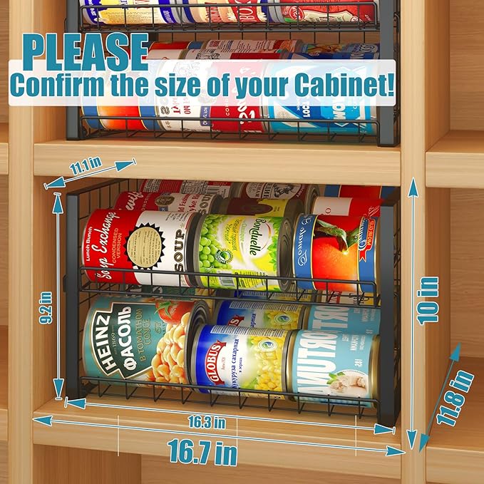 JKsmart 2-Tier Stackable Rack Organizer for Pantry, Adjustable Dispenser Holds Up to 90 Cans, Storage Holder for Various Ounces of Canned Drinks, Black, 3 Pack-NeatNest