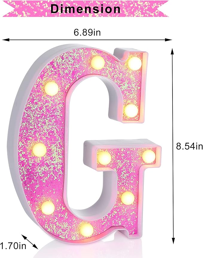 Foaky Pink Light up Letters，Pink Party Decorations,Girls Room Decor,Glitter Light Up Letters,Alphabet Letter Sign for Night Light Birthday Party Girls Gifts, Home Bar Decoration（G）-NeatNest