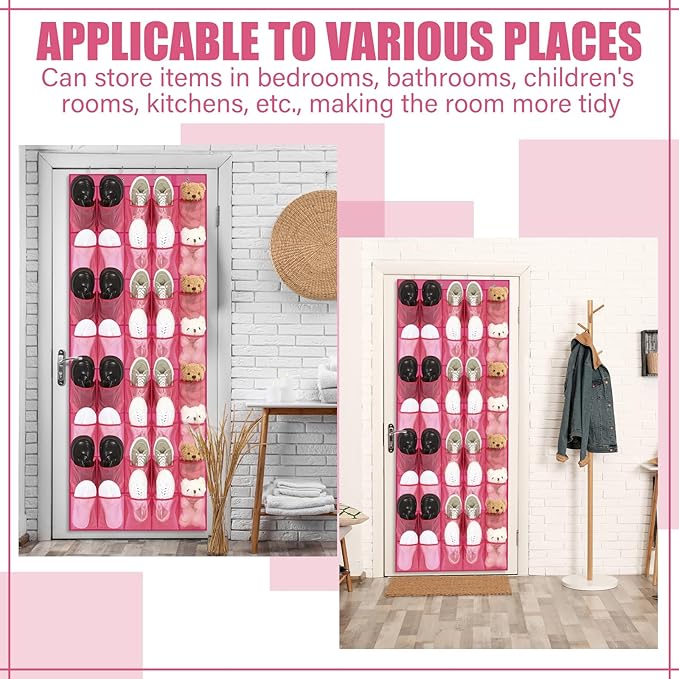 Windyun 40 Over the Door Shoe Organizer Large Mesh Pocket Hanging Shoe Rack for Closet Rose Red Nonslip Behind Door Storage Holder Back to School Organizer for Dorm Room College Classroom Storage-NeatNest