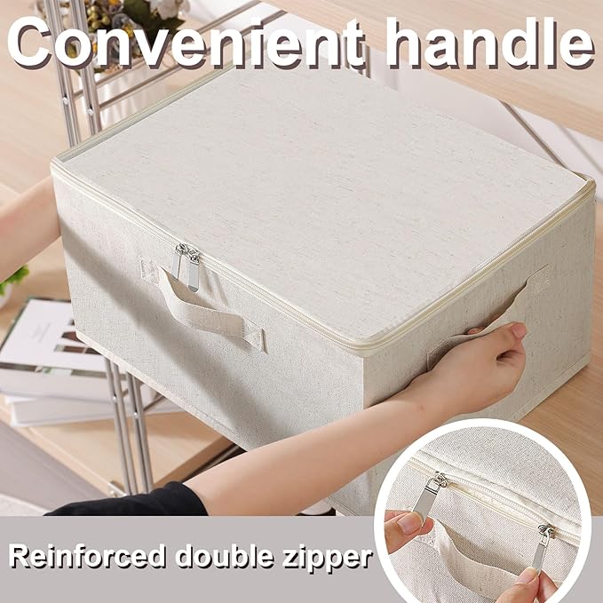 Fabric Underbed Storage Bins with Lid, Foldable Cube Organizer, Home Wardrobe Containers Box for Organizing Clothes, Shoes, Blankets, Pillows, 19.6x15.7x11.8Inches, Beige, 2 Pack-NeatNest