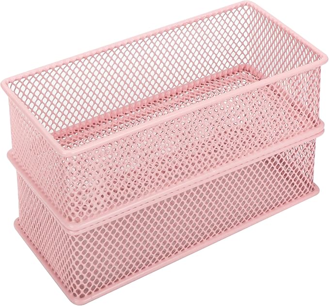 Annova Mesh Stackable Drawer Cabinet and Shelf Organizer Bins Storage Basket School Office Supply Holder Tray- Set of 2 (Light Pink, 3x6x2 Inch)-NeatNest