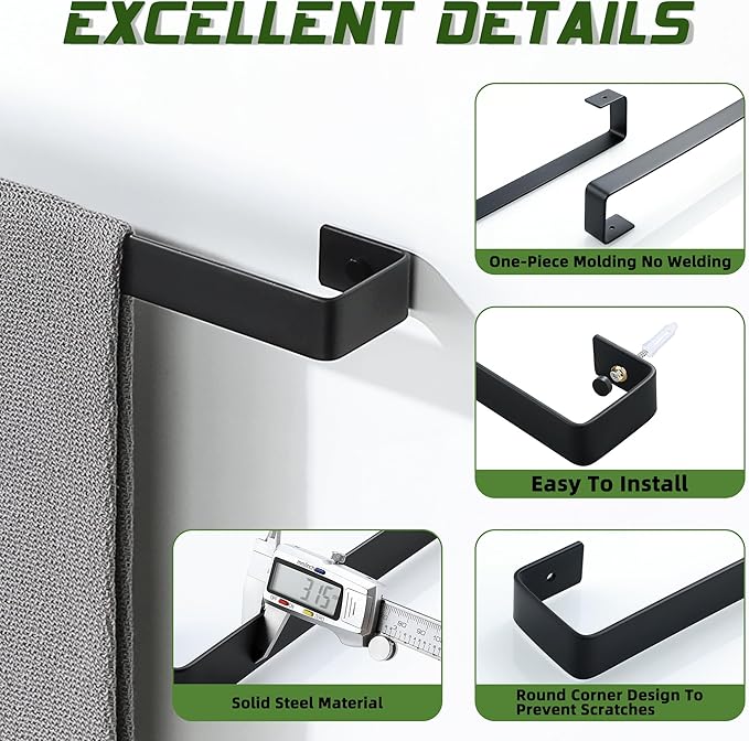 Alise Bath Hand Towel Holder Black Towel Bar for Bathroom Wall Mount,SUS304 Stainless Steel Towel Rack for Bathroom and Lavatory,Kitchen,16'' Towel Hanger Towel Rail