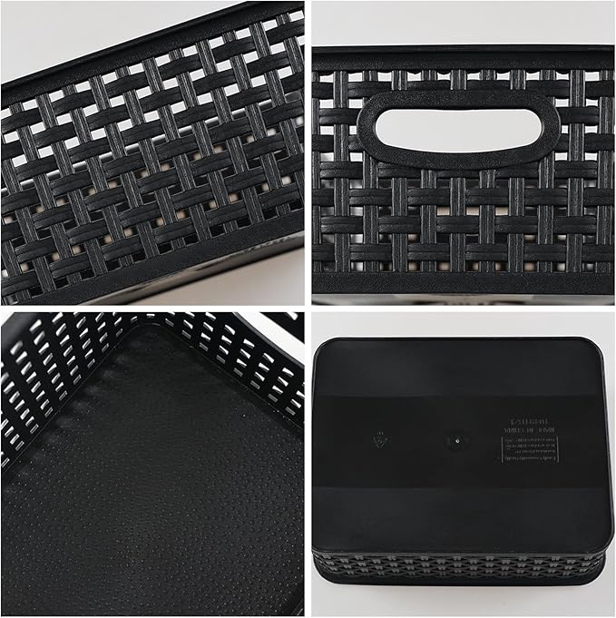 Anbers Plastic Weave Storage Baskets Bins, 6 Packs Small Storage Basket, Black-NeatNest