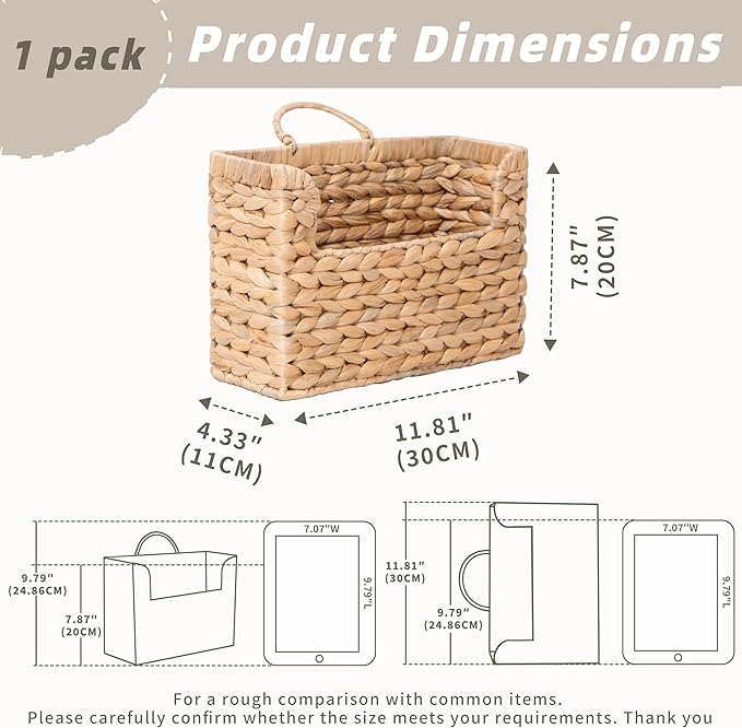 GYASVWU Water Hyacinth Hanging Basket with Handle, Woven Wall Baskets Storage, Wicker Front Door Basket, Wall Mounted Organizer, Farmhouse Baskets for Flowers/Magazine/Fruit Storage (Water Hyacinth)
