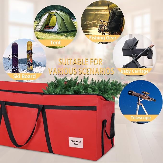 9 ft Christmas Tree Storage Bag, Heavy Duty Christmas Tree Bag with Reinforced Handles and Dual Zippers Wide Opening, Large Capacity fits for Artificial Christmas Tree (Red, 9 ft)-NeatNest