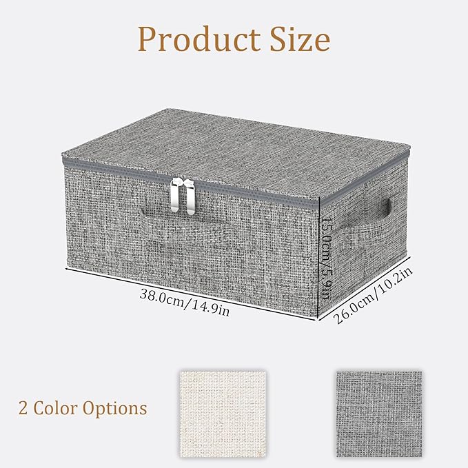 Blanket Bags with Lid, Foldable Underbed Storage Bins, Home Basket Container for Organizing Clothes, Shoes, Pillows, 14.9x10.2x5.9Inches, Grey, 2 Pack-NeatNest