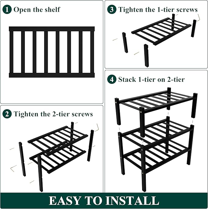 Smiry Shoe Rack, 3 Tier Small Bamboo Shoe Organizer, Stackable Free Standing Wooden Shoe Storage Shelf for Closet, Entryway, Front Door Entrance, Black-NeatNest