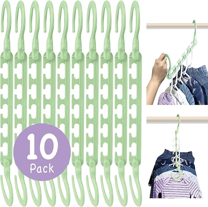 Wonder Hanger Max 10-Pack Space Saving Hangers, Reinforced Hooks Swivels 360°, Cascading Hanger, Teens, College Dorms, Kids & Closet Organizer, Assembled – Pastel Green-NeatNest