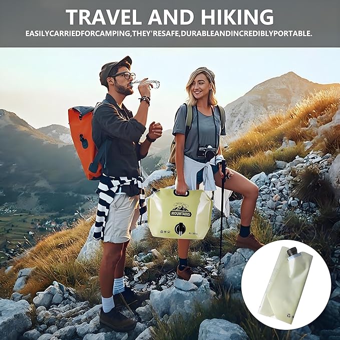 Collapsible 8L Water Storage Bag, BPA-Free Portable Folding Water Jug with Adjustable Faucet, Leakproof Emergency Water Bag for Camping, Hiking, Riding, Outdoor Sport (BEIGE, 2)-NeatNest