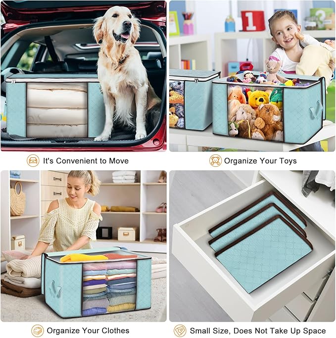 Budding Joy 90 L Large Storage Bags, 2 Pack Clothes Bins Foldable Closet Organizer Containers for Blanket, Comforters, Bed Sheets, Pillows and Toys (Blue)-NeatNest