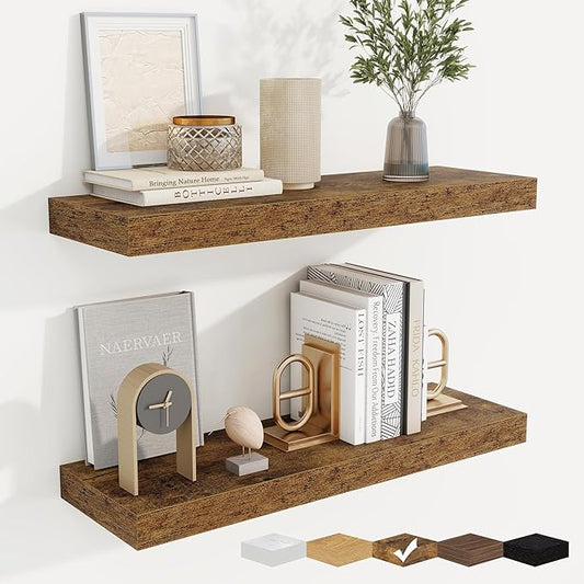 fuqing Floating Shelves for Wall, Bathroom Shelf Wall Mounted for Storage, Shelves with Invisible Bracket for Bedroom, Kitchen, Living Room, Farmhouse Small Book Shelf, 24 Inch Set of 2, Rustic Brown-NeatNest