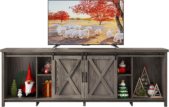 80 Inch Large Farmhouse TV Stands for 90 inch TV w/Adjustable Shelves-NeatNest