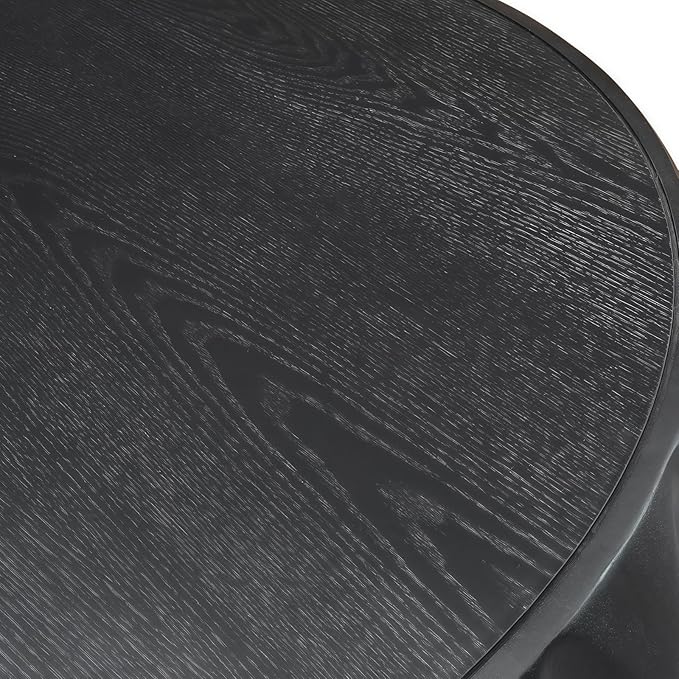 kevinplus 31.5'' Black Round Wood Coffee Table for Living Room, Modern Contemporary Circle Fluted Drum Pedestal Coffee Table, Natural Wood Grain & Easy Assembly, Black