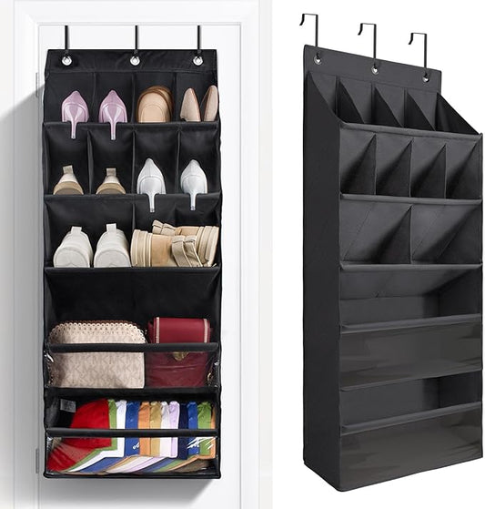 FENTEC 1 Pack Over-the-Door-Shoe-Organizers, Hanging Shoe Organizer with Large Pocket Shoe Holder Hanging Shoe Rack for Closet Shoe Organizer for Wall, Over Door Organizer with 15 Pockets Black-NeatNest