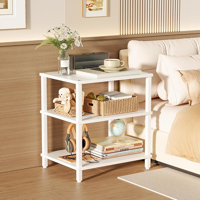 3-Tier AV Media Player Stand, white Stereo Cabinet, Modern Stereo Cabine,Game Console Shelf,Wooden TV Stand,Multifunctional Entertainment Center, Suitable for Home, Conference Room, Game Studio-NeatNest