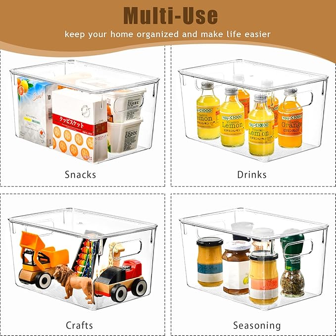 12 Pack Clear Storage Bins with Lids, 7 Quart Stackable Storage Boxes for Storage and Organization, Plastic Storage Containers with Lids, Plastic Bins with Handles for Office, Bedroom, Study Room-NeatNest