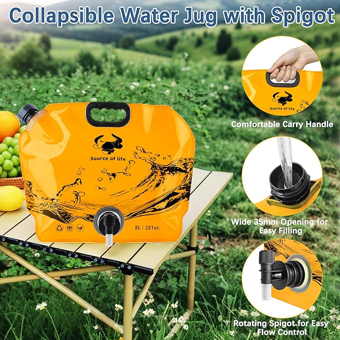 Camping Water Jug 2.1 Gallon CollapsibleWater Container Portable Water Bag for TravelOutdoor Hiking BPA Free Lightweight (Orange (2.1 Gal), 1)-NeatNest
