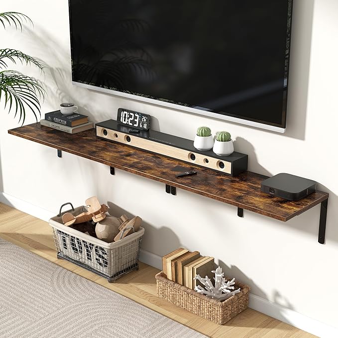 Floating Shelves for Wall, 12 Inch Deep Floating Shelves Set of 2, Wall Mounted Shelf with Metal Brackets, Rustic Wood Wall Shelf for Bathroom, Kitchen and Living Room, Rustic Brown, 36W x 12D-NeatNest