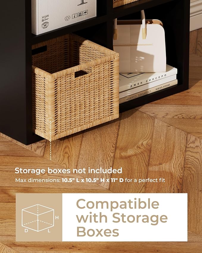 GTPLAYER 8-Cube Storage Organizer, Fits 11" Bins, Vertical or Horizontal Use, Opening Bookshelf, Partial Back Panels, Stackable Design Bookcase, for Living Room, Media Console, Hallway, Black