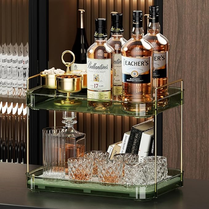 Seoneiro Whiskey Tray and Glass Cup Rack with Drain Board and Mug Holder - Kitchen and Bathroom Countertop Organizer