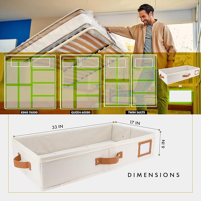 HOMELUX THEORY 2pc Under Bed Storage Containers, Bedroom Under the Bed Drawer Storage Organizer with Bins and Lids, Large Underbed Clothes Storage Box Ideal for Blanket, Fabric, & Shoes (Ivory)-NeatNest