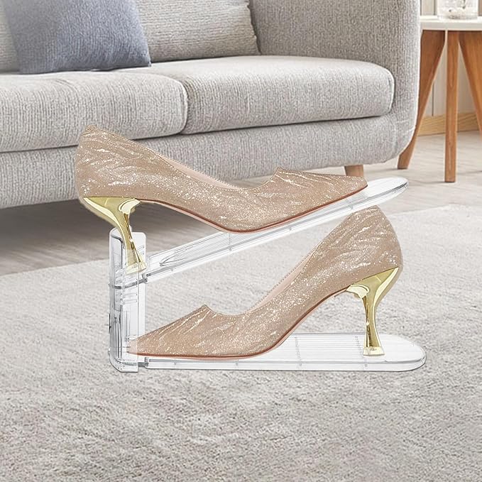 10 PACK Transparent Shoe Stacker,Shoe Slots Organizer for Closet, Shoe Display Space Saver,Adjustable Shoe Rack Organizer Holder for High Heels,Sneakers(Transparent)-NeatNest