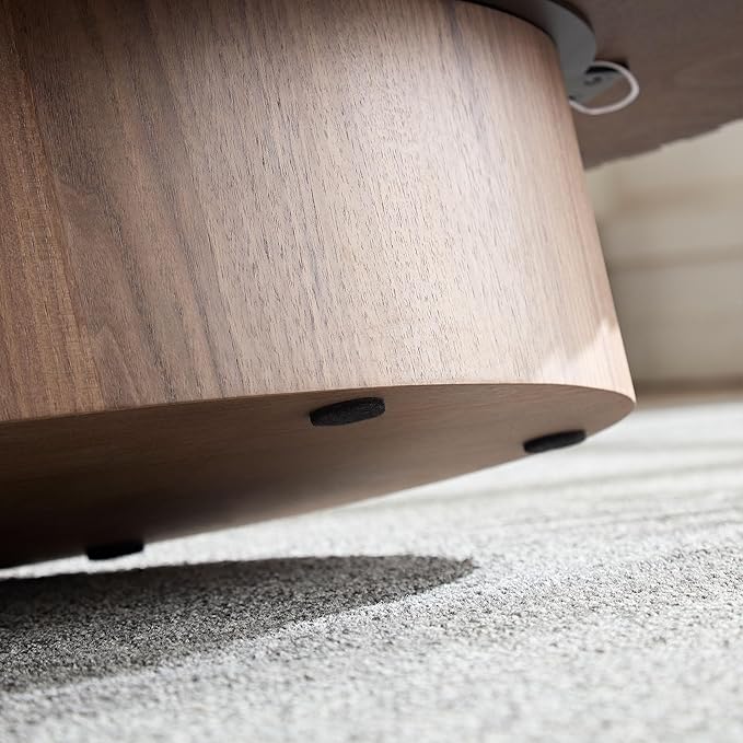 Kevinplus Walnut Oval Coffee Table - Modern Wood Coffee Table for Living Room, Contemporary Circle Fluted Drum Design, Easy Assembly (43.7'' x 24.8'' x 13.38'')