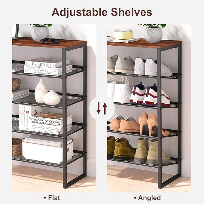 Shoe Rack - Sturdy Steel Shoe Organizer for Front Door Entrance Closet Entryway with Spacious Top - Industrial Style Strong Mesh Storage Shelves (5-Tier 11.8"x36.2"x31.5")-NeatNest