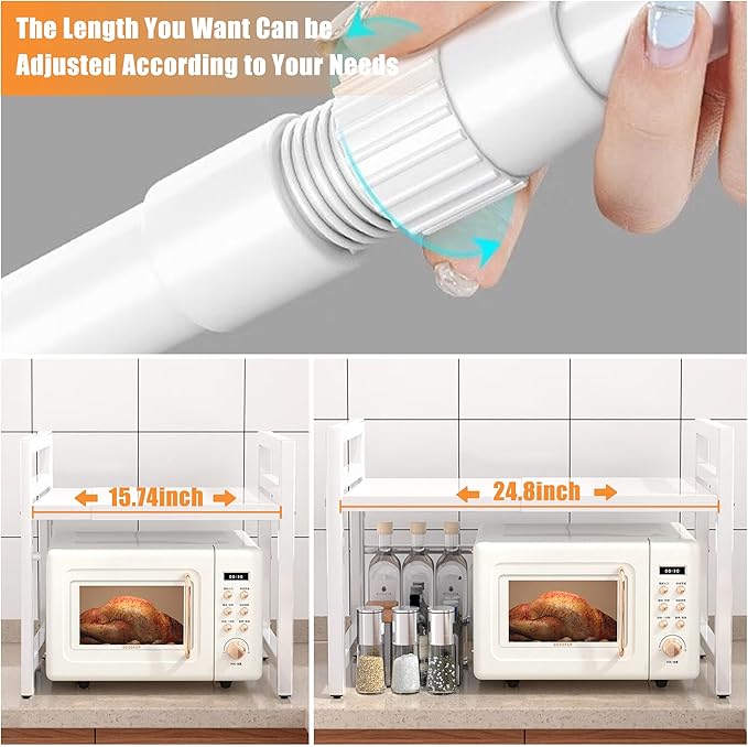 Caliee Microwave Shelf, Expandable Kitchen Organizer Applicable to Kitchen, Pantry, Stackable Metal Expandable Shelf Organizer (White)-NeatNest