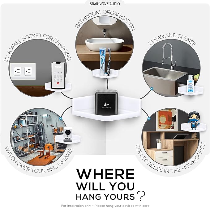 Mini Corner Shelf Mount for Security Cameras, Baby Monitors, Speakers, Plants & More, Universal Holder, Strong Adheasive, Easy to Install, No Mess, Screwless by Brainwavz (White)-NeatNest