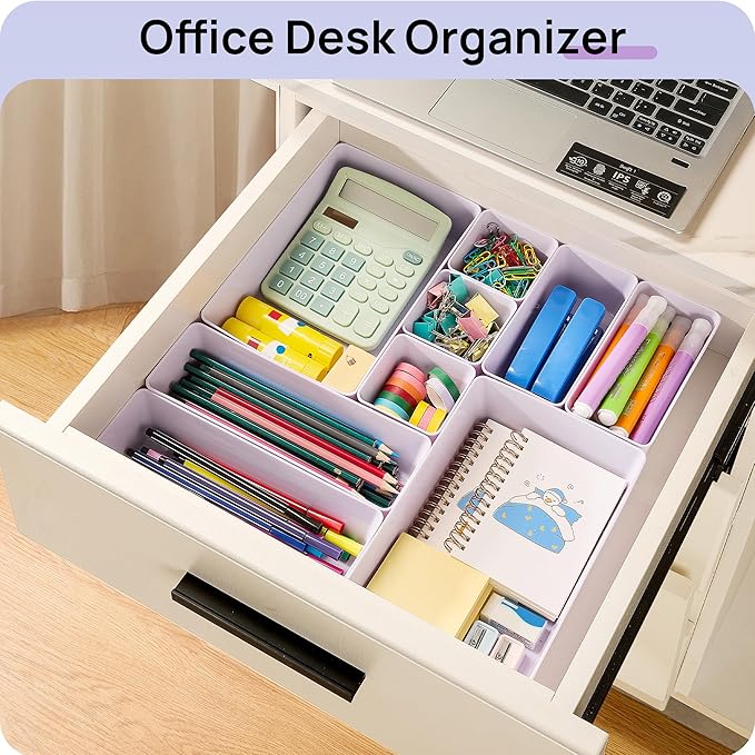 Vtopmart 25 PCS Plastic Drawer Organizers Set, 4-Size Versatile Bathroom and Vanity Drawer Organizer Trays, Storage Bins for Makeup, Bedroom, Kitchen Gadgets Utensils and Office-NeatNest