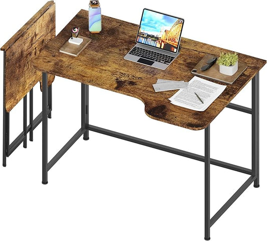 4NM Folding Desk, 35.4 Inch Small Foldable L Desk for Small Spaces, Space Saving Computer Table Writing for Home Office Bedroom, Easy Assembly, Rustic Brown-NeatNest
