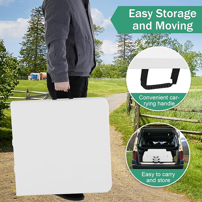 Folding Table, 4 FT Heavy Duty Plastic Foldable Table with Carrying Handle, Adjustable Height Portable Party Tables for Garden Party Picnic Camping BBQ Dining Kitchen Wedding Market Events-NeatNest