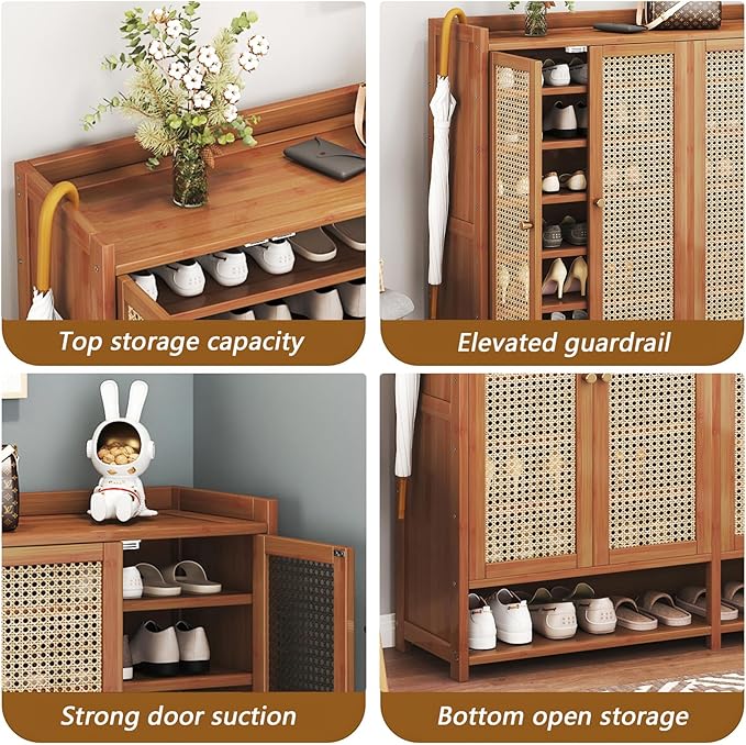 Bamboo Shoe Cabinet, 8-Tier Shoe Storage Cabinet with Doors, Freestanding Bamboo Shoe Rack Organizer with Shelves for Entryway, Hallway, Closet, Living Room (Brown-4)