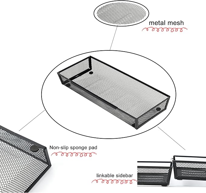 ihomecooker Mesh Tray Silverware Drawer Organizer Utensil Cutlery Tray Office Supplies Organizer for Flatware, Knives,Home,Office, School,Bedroom 15X6'' Black-NeatNest