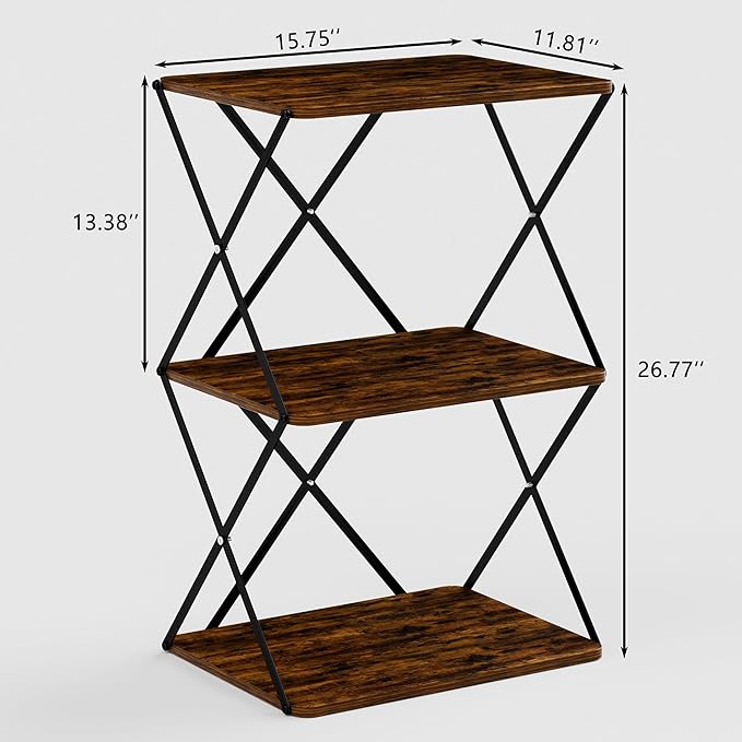 3-Tier End Table Set of 2 Small Side Table Tall Bedside Night Stand with Storage Sofa Side desks for Living Room Bedroom Office Bathroom Small Space Rustic Brown ET-03RB-2