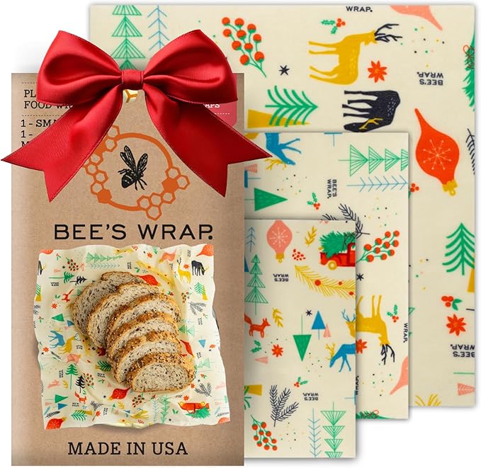 Bee's Wrap Beeswax Wraps for Food - Winter Wonderland 3 Pack (S, M, L) Made in USA Reusable & Organic Food Wraps, Sandwich Wrap & Bowl Covers - Eco-Friendly Alternative to Aluminum Foil & Plastic Wrap-NeatNest