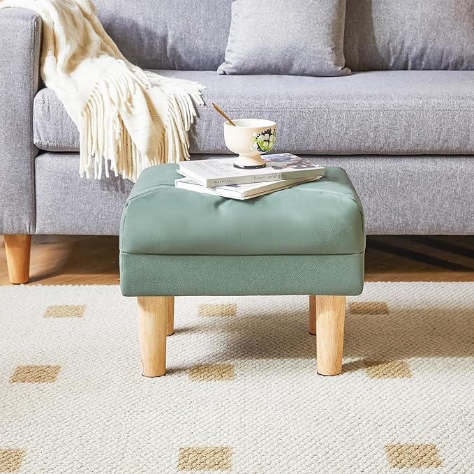 YMYNY Small Footstool Ottoman, Faux Leather Footrest with Sponge Padded Seat, Step Stool for Sofa, Bedroom, Living Room, Entryway, Modern Change Shoes Stool 15.75"D × 11.42"W×12.6"H Green UHBD040GR