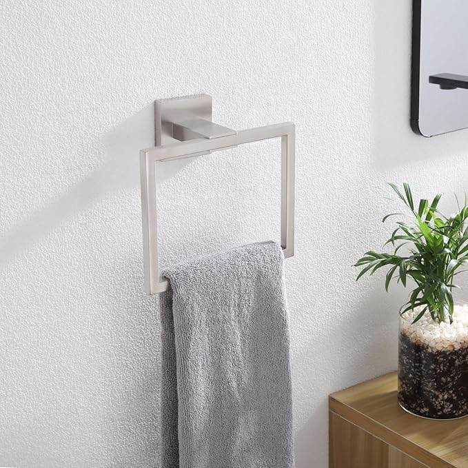 KOKOSIRI Bath Towel Ring Towel Hanger Bathroom Towel Holder Towel Rack Wall Mounted Stainless Steel Contemporary Style, Brushed Steel, B3004BR
