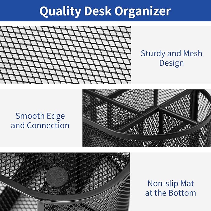 EOOUT Desk Organizer, Pencil Holder for Desk, Mesh Office Desk Accessories with 8 Compartments and 1 Drawer Stationery Holder School Supplies-NeatNest