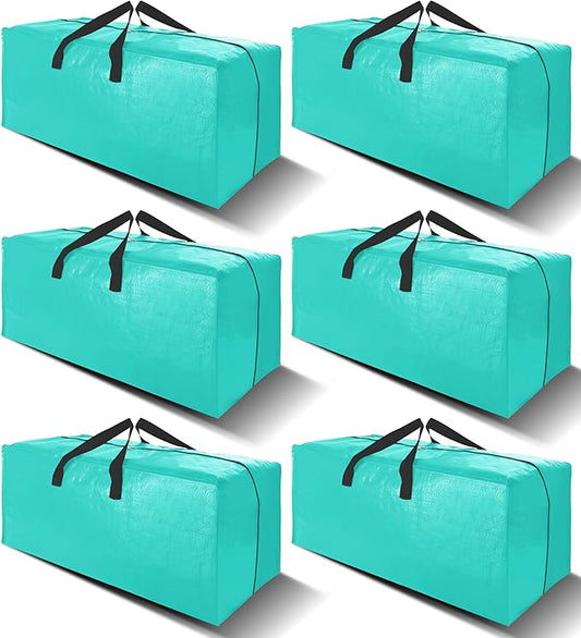 6 Pack Heavy Duty Extra Large Moving Bags W/Backpack Straps - Strong Handles & Zippers, Storage Totes For Space Saving, Fold Flat, Alternative to Box and Bin (40 gal, Aquamarine)