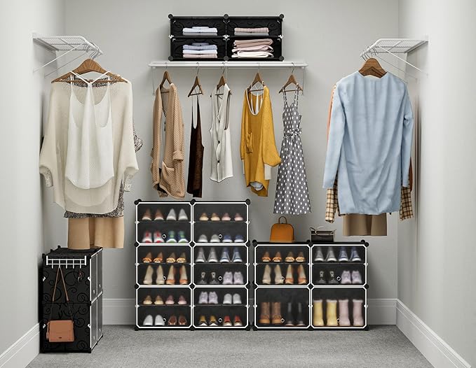 HOMIDEC Shoe Rack, 4 Tier Shoe Storage Cabinet 16 Pair Plastic Shoe Shelves Organizer for Closet Hallway Bedroom Entryway Black-NeatNest