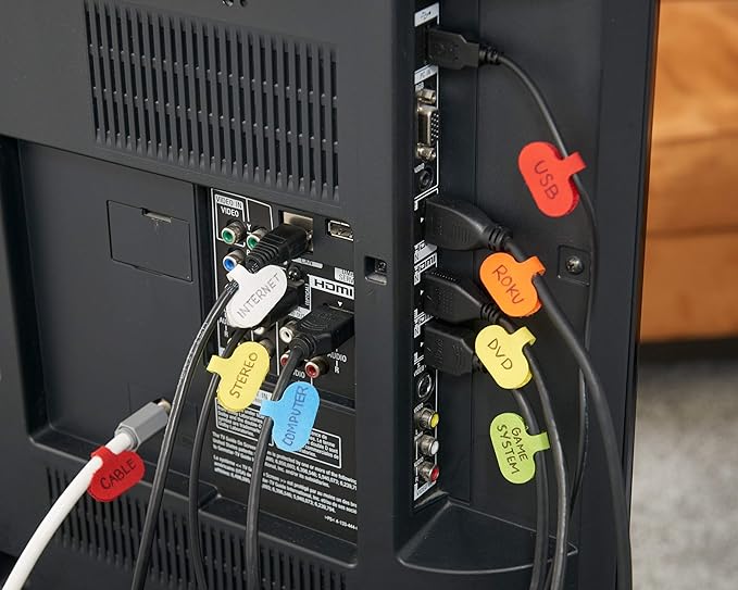 Wrap-It Storage - Cable Labels, Oval, Multi-Color (36 Pack) Write On Cord Labels, Wire Labels, Cable Tags and Wire Tags-NeatNest