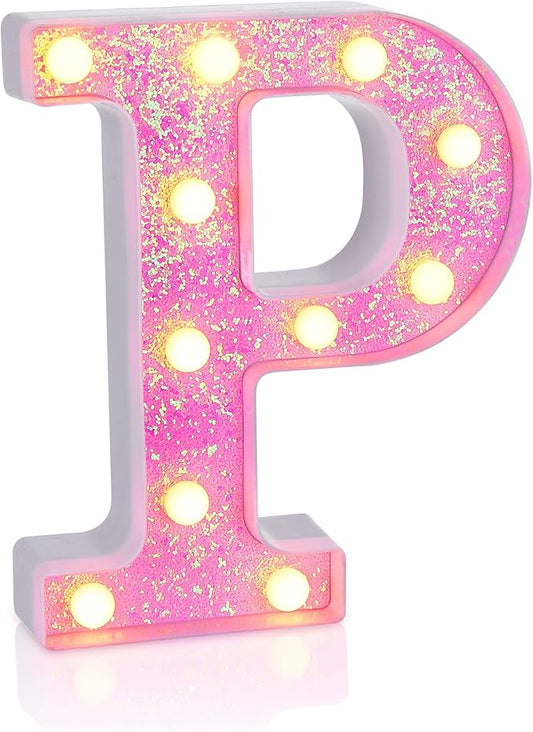 Foaky Pink Light up Letters，Pink Party Decorations,Girls Room Decor,Glitter Light Up Letters,Alphabet Letter Sign for Night Light Birthday Party Girls Gifts, Home Bar Decoration（P）-NeatNest