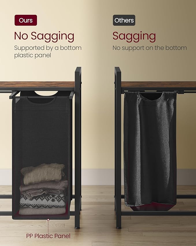 VASAGLE Laundry Hamper, Laundry Basket, Laundry Sorter with 4 Pull-Out and Removable Bags, Shelf, Metal Frame, 4 x 10.6 Gallons (40 L), 45.7 x 13 x 28.4 Inches, Ink Black and Rustic Brown UBLH401B01-NeatNest