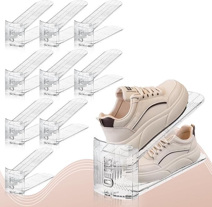 10 PACK Transparent Shoe Stacker,Shoe Slots Organizer for Closet, Shoe Display Space Saver,Adjustable Shoe Rack Organizer Holder for High Heels,Sneakers(Transparent)-NeatNest