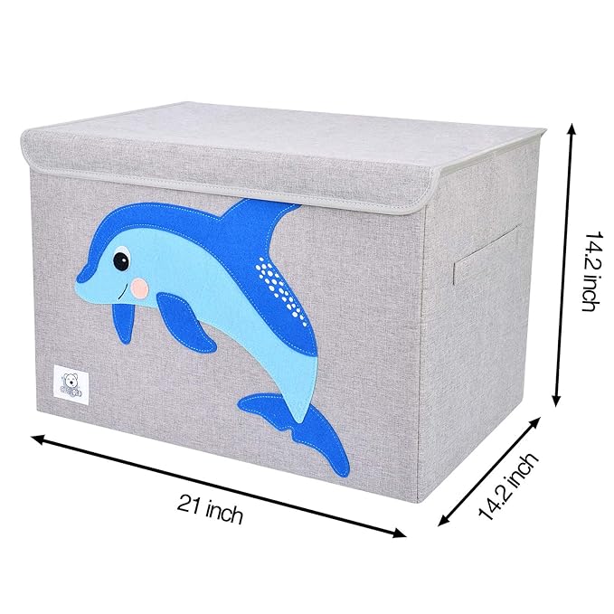 CLCROBD Foldable Large Kids Toy Chest with Flip-Top Lid, Collapsible Fabric Animal Toy Storage Organizer/Bin/Box/Basket/Trunk for Toddler, Children and Baby Nursery (Dolphine)-NeatNest