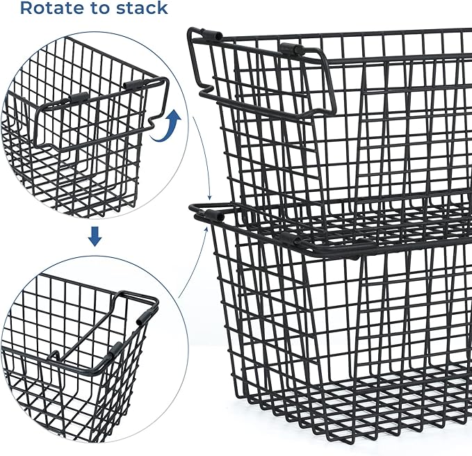 17.5" Freezer Organizer Bins, Stackable Freezer Baskets for Chest Freezer Pantry Organization and Storage Baskets-Black