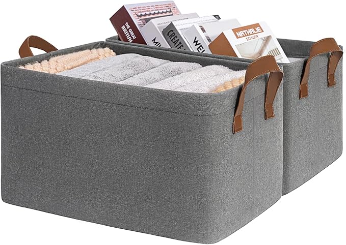 CHICVITA Storage Baskets for Organizing, Fabric Storage Bins for Clothes, Towels, Shoes, Closet Baskets for Bedroom Organizing, 14 ¾" L x 10 ¼" W x 8 ¼" H, Grey, 2-Pack-NeatNest